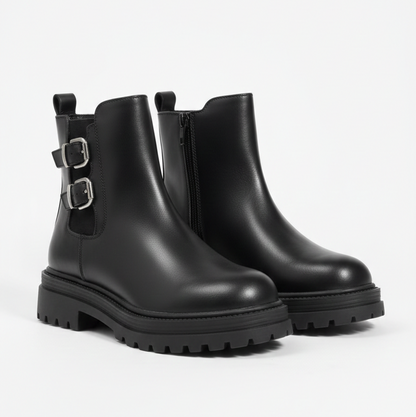 Bottines noires à boucle pour filles avec semelle épaisse