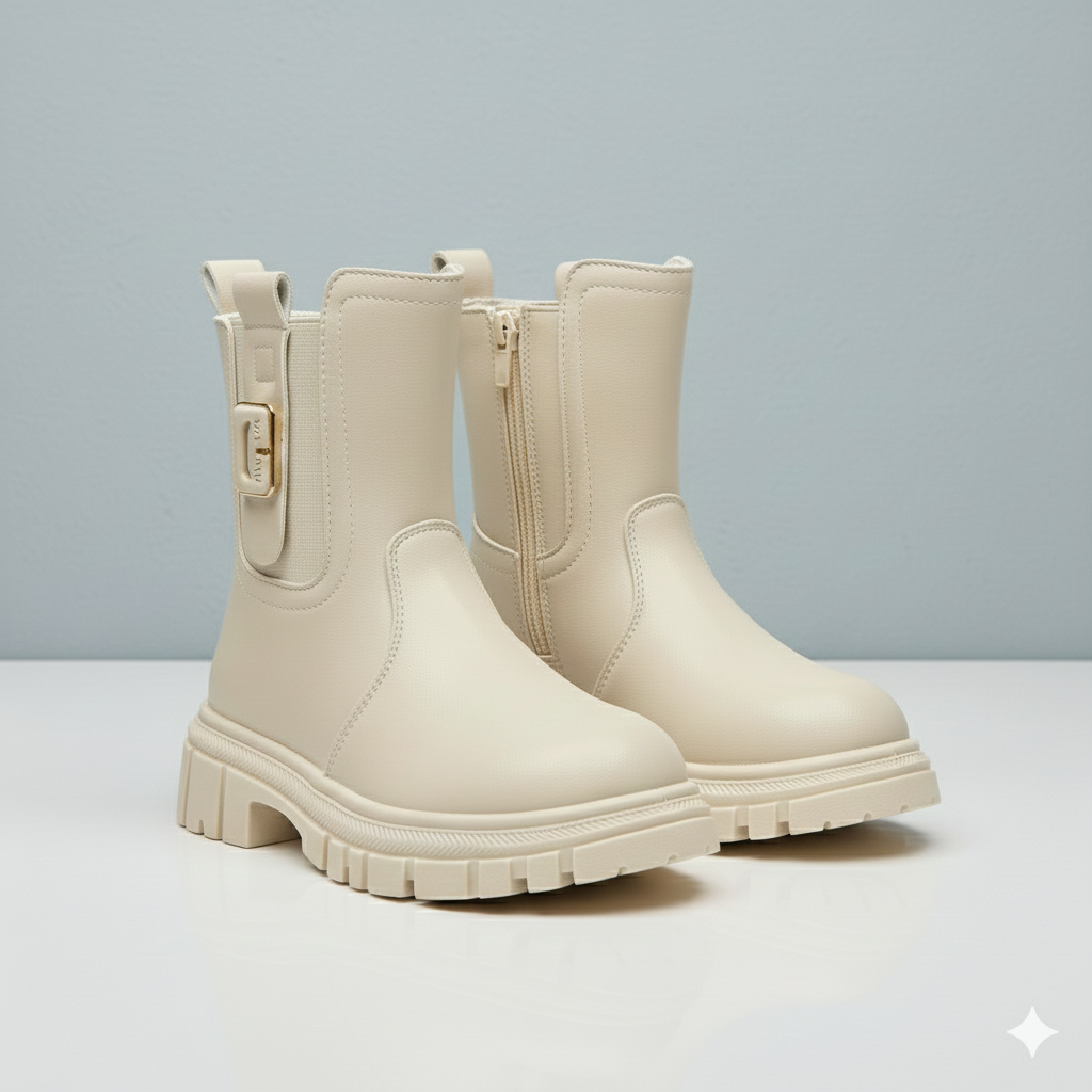 « Bottes d'hiver tendance pour enfants – Bottes chaudes en cuir antidérapantes avec semelle épaisse pour filles »