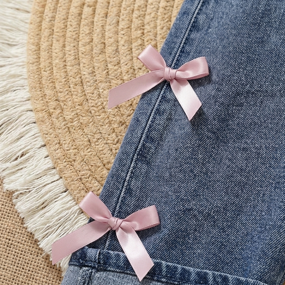 Ensemble 2 pièces salopette en jean avec t-shirt blanc et nœud pour fille