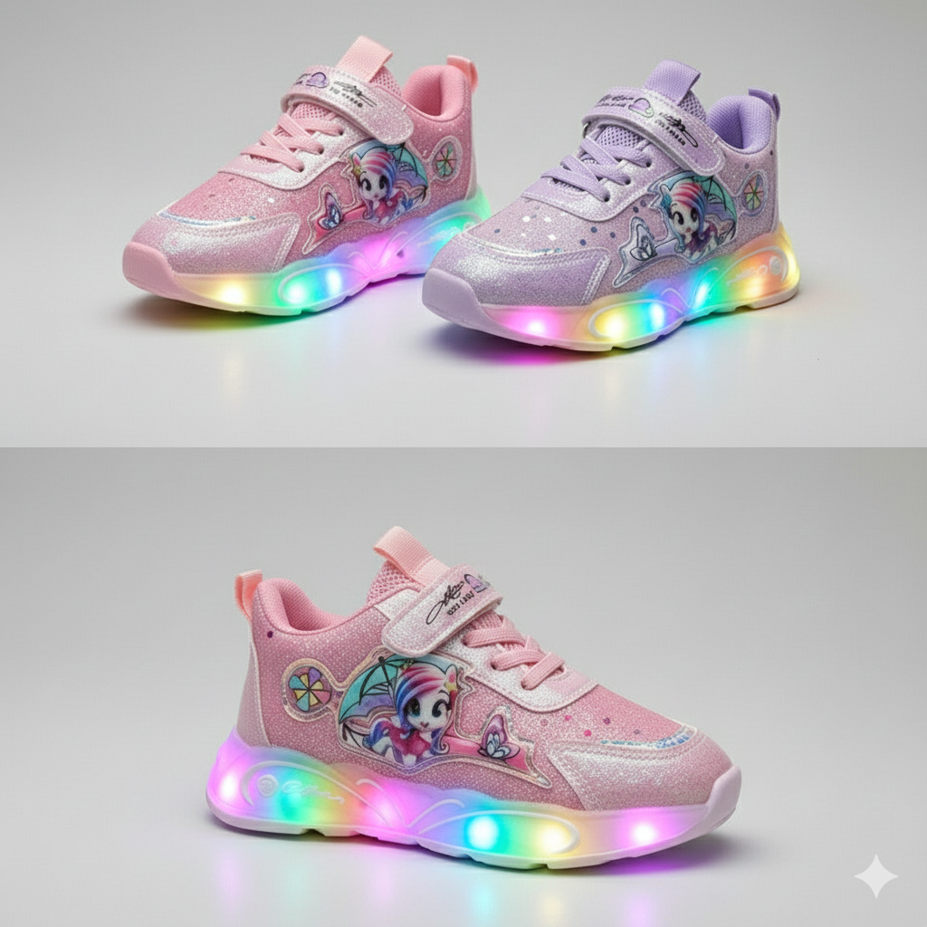 Girls Glitter Velcro Sneakers - Fast On, Strap+Laces Secure