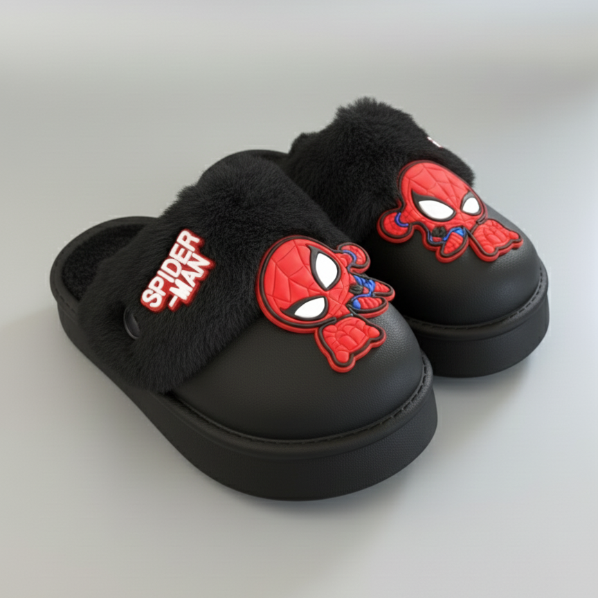 Boys' Spider-Man slippers: plush-lined warmth, closed-toe
