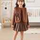 3pcs ' Elegant Winter Fur-like Coat & Skirt Set with Bow Detailing
