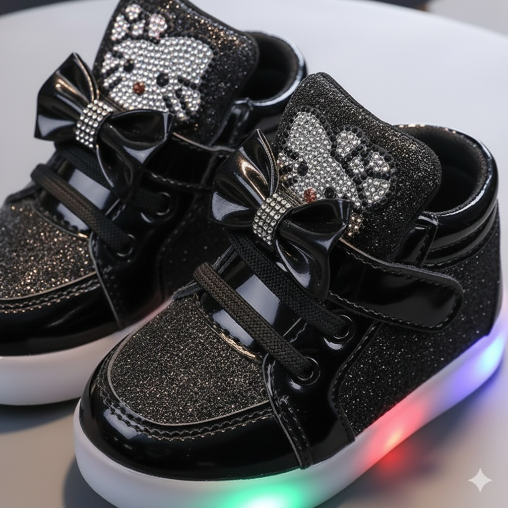 Girls LED Light-Up Glitter Sneakers | Fashion High-Top Shoes for Kids