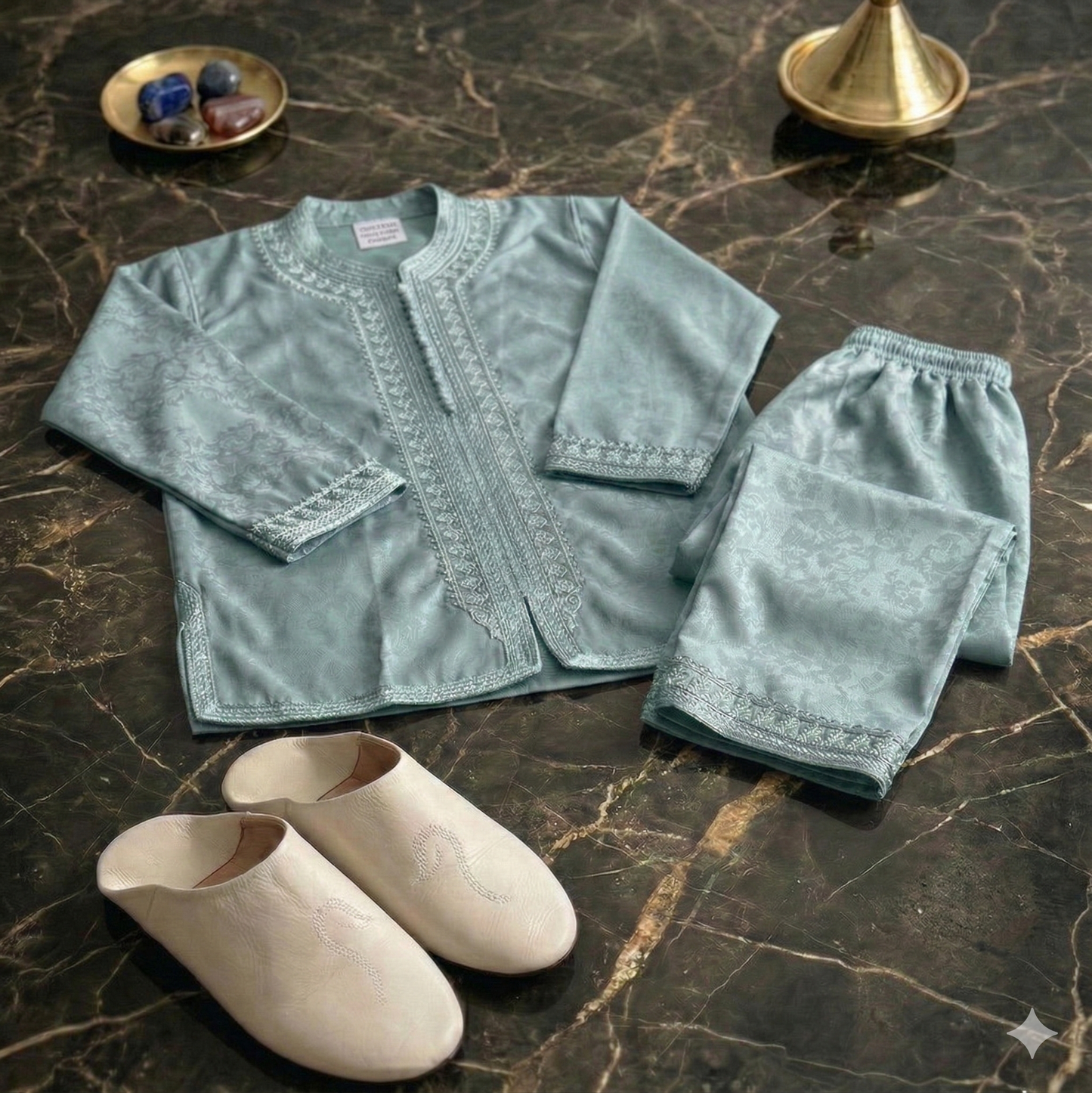 Ensemble 3 pièces Royal Jabador par irrakids | Tenue marocaine haut de gamme et babouches en cuir