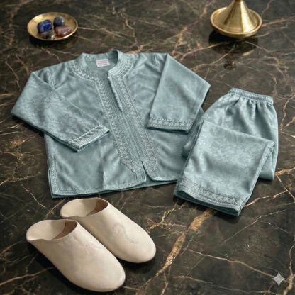 The Royal Jabador 3-Piece Set by irrakids | Premium  Moroccan Outfit & Leather Babouches