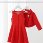 Girls Red Dress Set—Warm Bolero, Easy Front Buttons