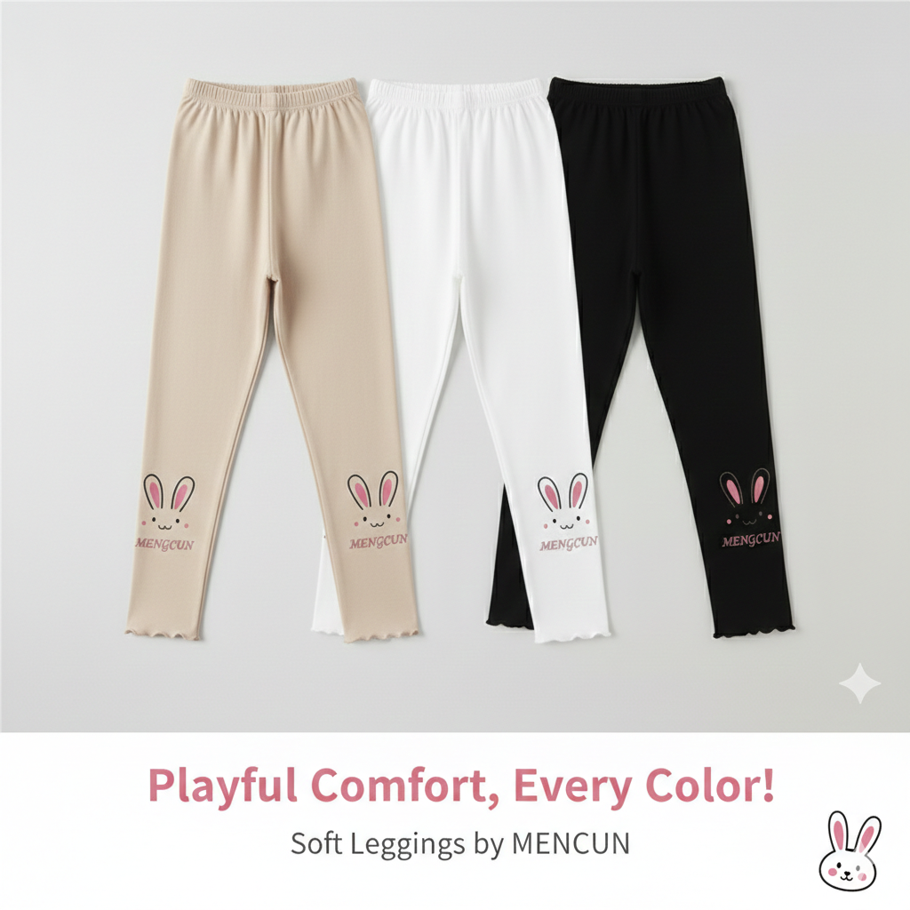 Leggings pour filles à imprimé lapin mignon – Pantalon en coton doux et extensible