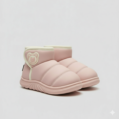 Bottes d'hiver chaudes pour enfants, doublure douce, motif ours mignon, semelle antidérapante, chaussures confortables pour bébé