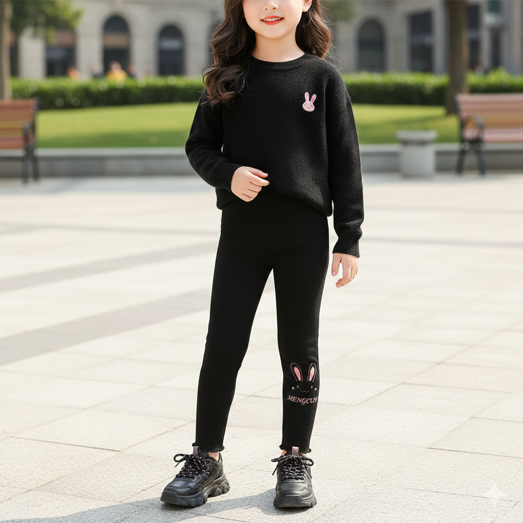 Leggings pour filles à imprimé lapin mignon – Pantalon en coton doux et extensible