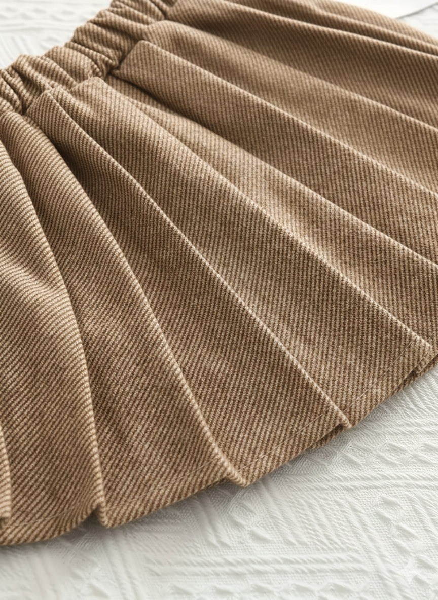 Girls' Autumn/Winter Casual Tweed Lapel Coat and Retro Pleated Skirt Two-Piece Set