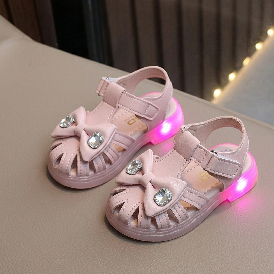 Girls LED Light-Up Sandals – Cute Bow Summer Shoes with Glowing Sole