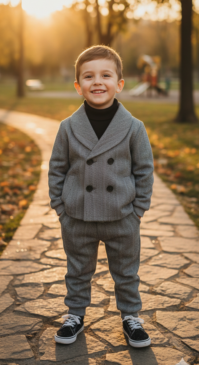 Ensemble trois pièces confortable en laine pour tout-petit, manteau, pull et pantalon