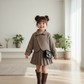 Girls' Autumn/Winter Casual Tweed Lapel Coat and Retro Pleated Skirt Two-Piece Set