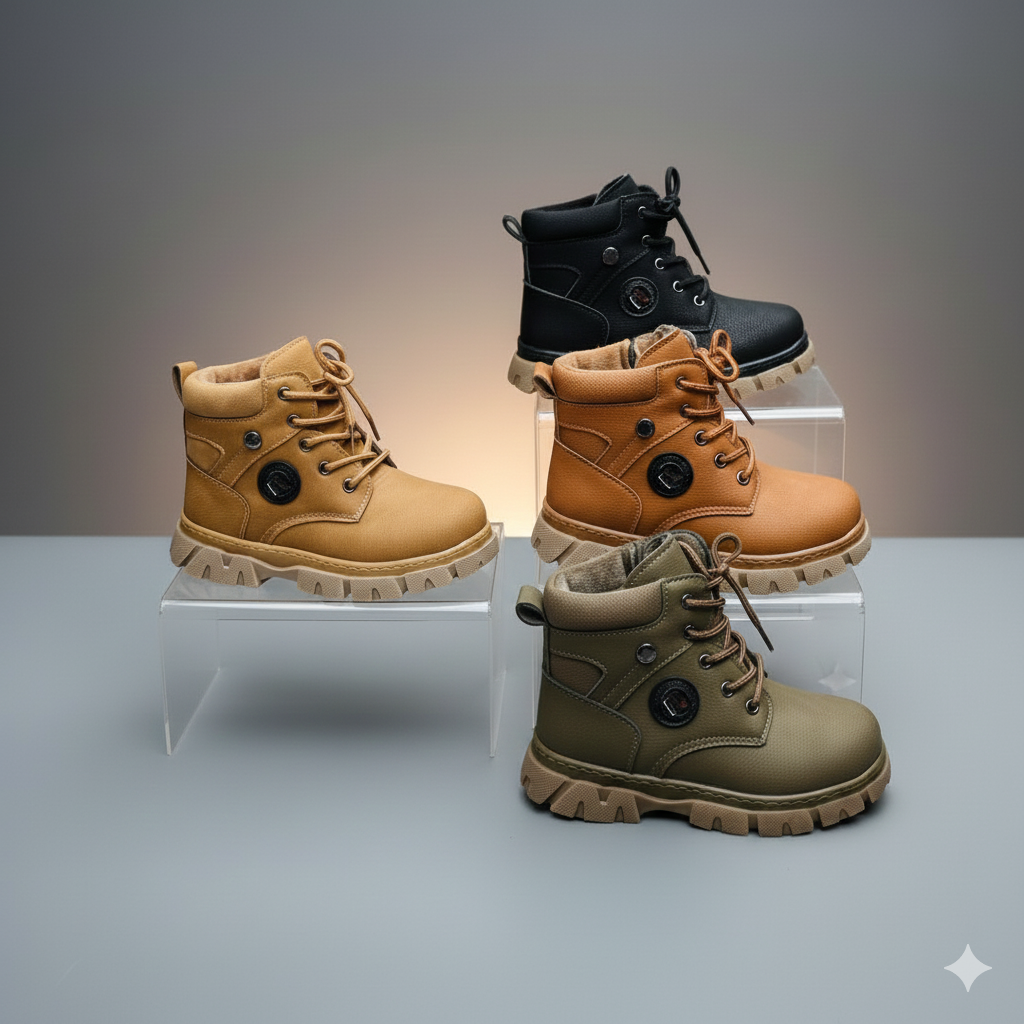 boys Plush-Lined Ankle Boots—Warm Toes, Chunky Lug Grip