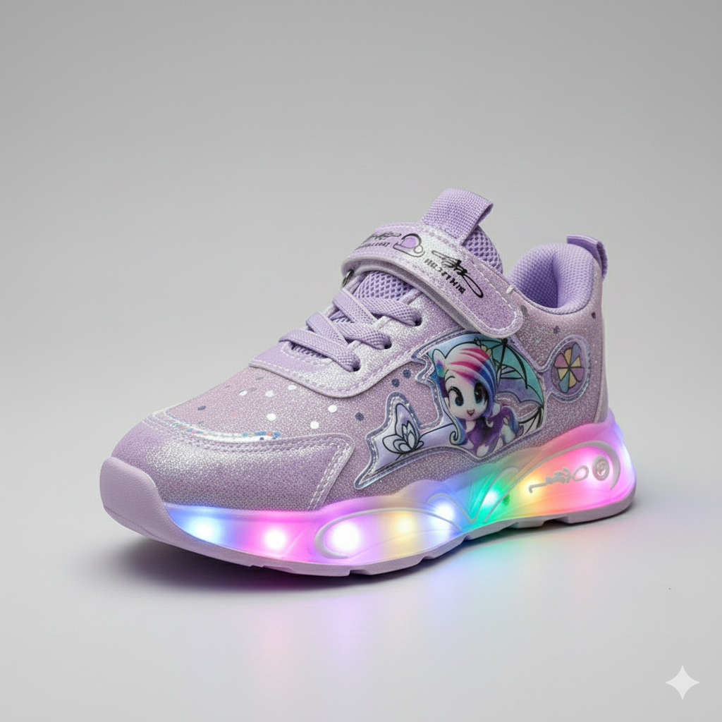 Girls Glitter Velcro Sneakers - Fast On, Strap+Laces Secure