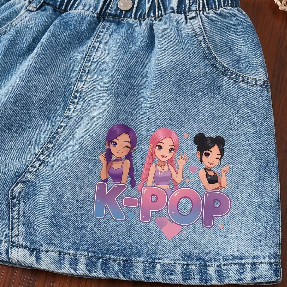 Ensemble d'été K-Pop pour filles – T-shirt rose et jupe en jean