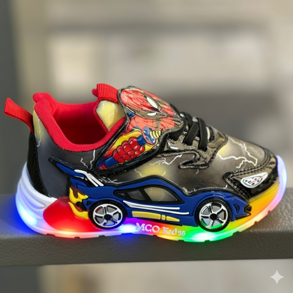 Baskets lumineuses pour enfants avec imprimé héros, chaussures de course LED confortables pour garçons