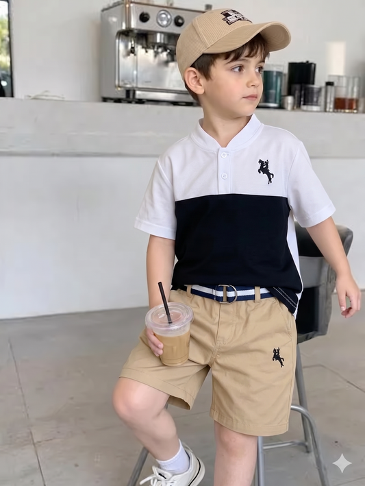 Boy's Stylish Two-Piece Horse Riding Embroidered Set for Spring & Summer "no belt"