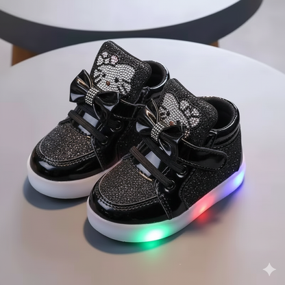 Girls LED Light-Up Glitter Sneakers | Fashion High-Top Shoes for Kids