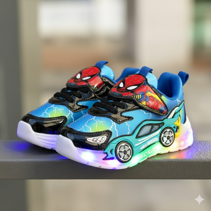 Baskets lumineuses pour enfants avec imprimé héros, chaussures de course LED confortables pour garçons