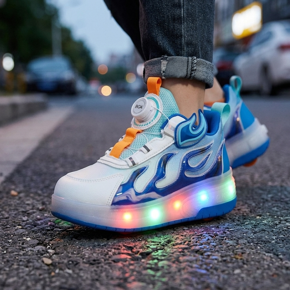Baskets à roulettes unisexe à LED – Chaussures lumineuses avec système d'ajustement rapide