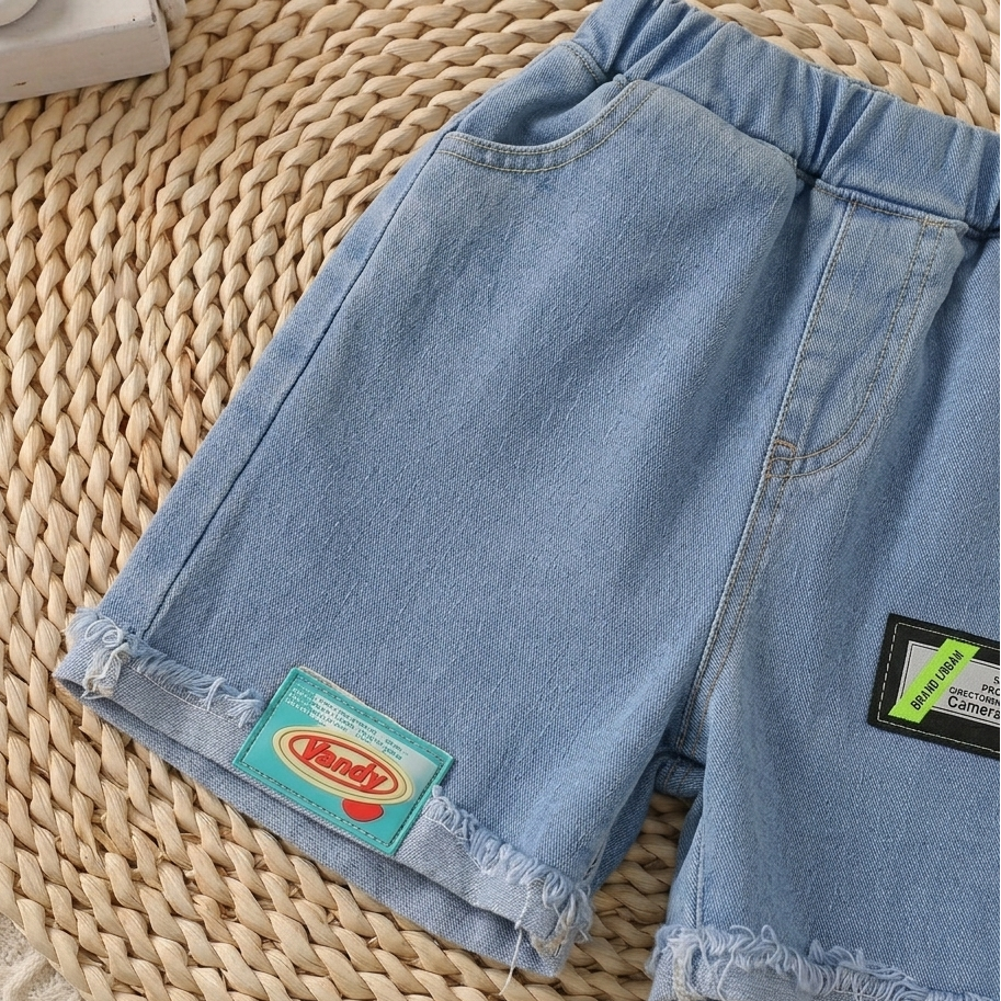 Trendy Kids Summer Set – Letter T-Shirt & Denim Shorts, Boys/Girls