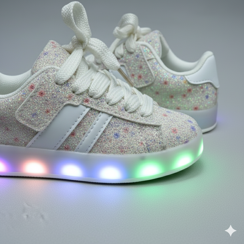 Girls Light-Up Glitter Sneakers – Cute Bow Design, Comfortable & Stylish ✨