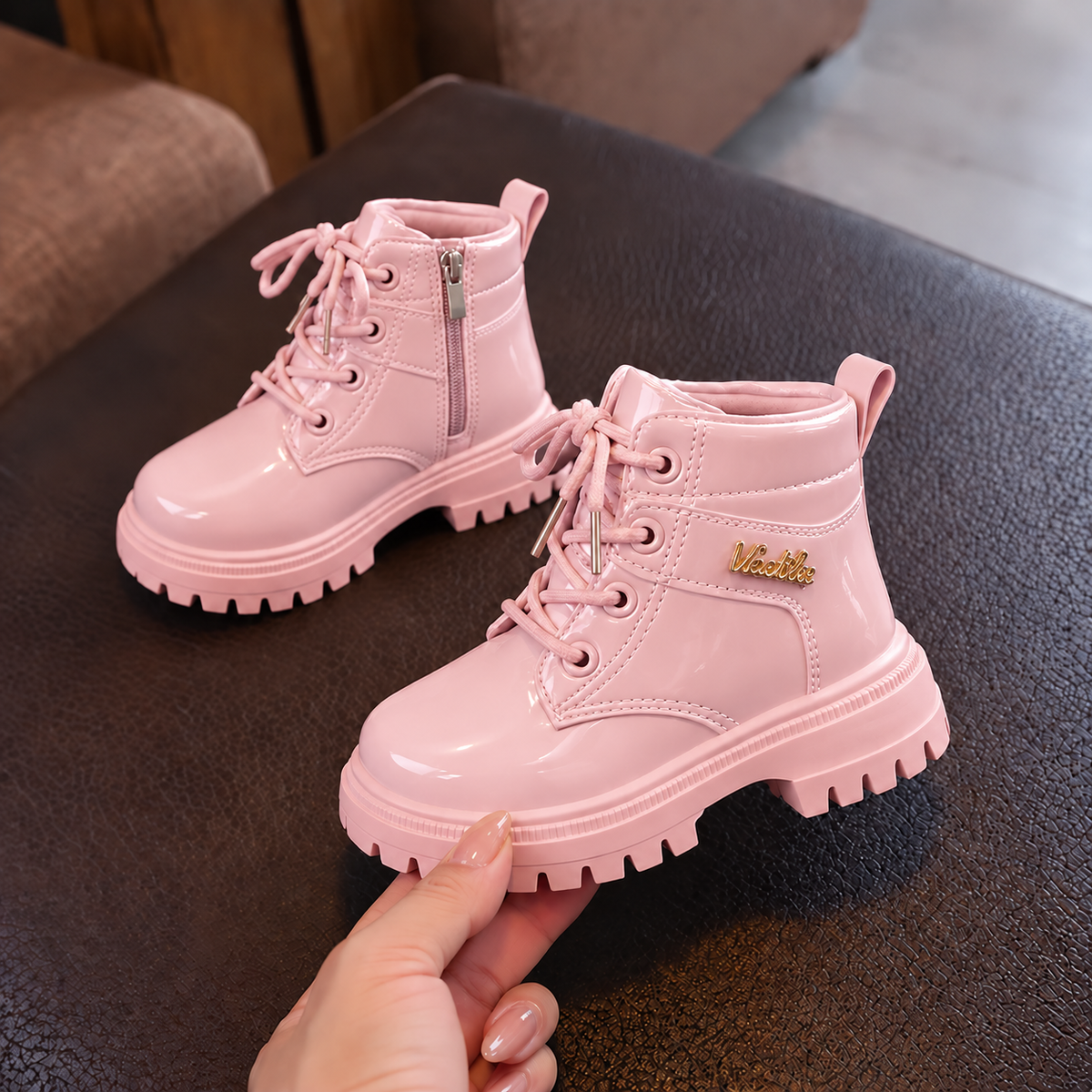 Bottines à lacets élégantes pour filles – Bottines montantes chaudes, confortables et tendance avec semelle épaisse antidérapante