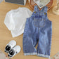 Baby Boys Solid Color T-Shirt & Rolled-Up Denim Overall Jumpsuit – Trendy Spring Outfit - IRRAKIDS