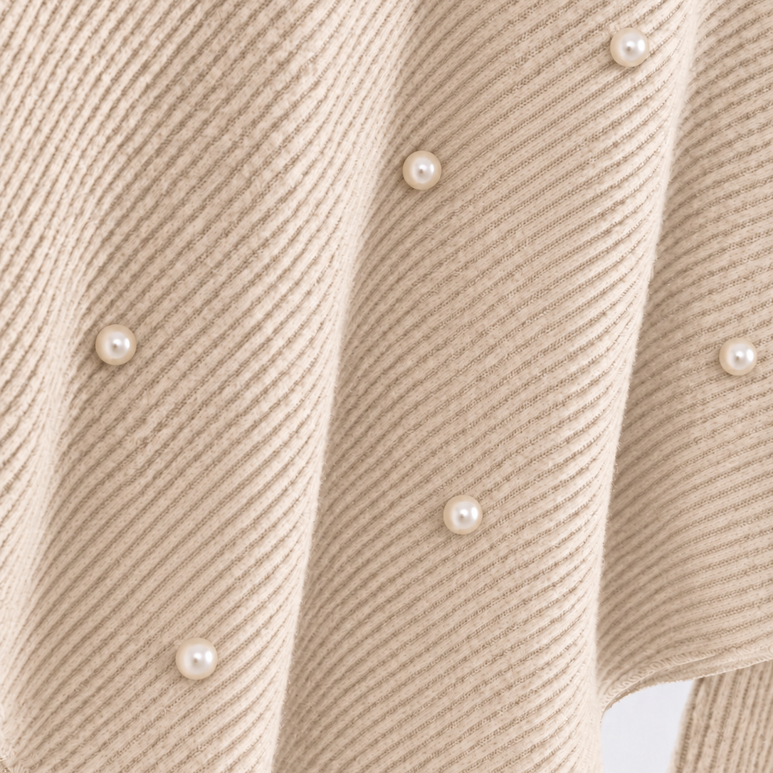 Elegant Girls’ Ribbed Knit Two-Piece Set with Pearl Details – Warm, Soft &amp; Stylish Winter Outfit