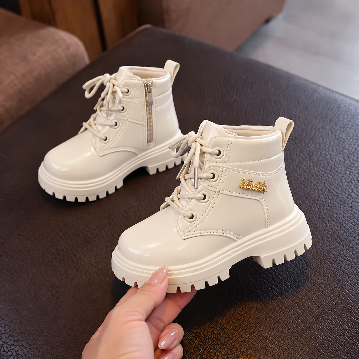 Bottines à lacets élégantes pour filles – Bottines montantes chaudes, confortables et tendance avec semelle épaisse antidérapante