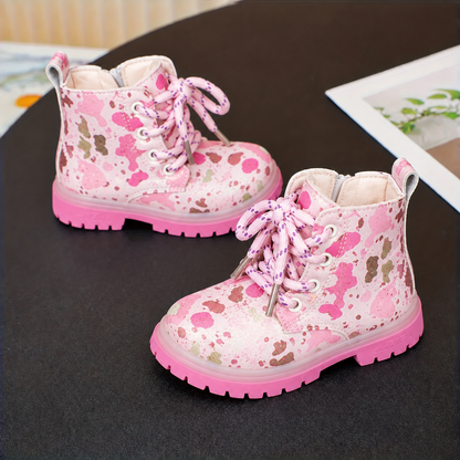 Bottines à lacets pour filles avec imprimé cœurs et papillons charmants