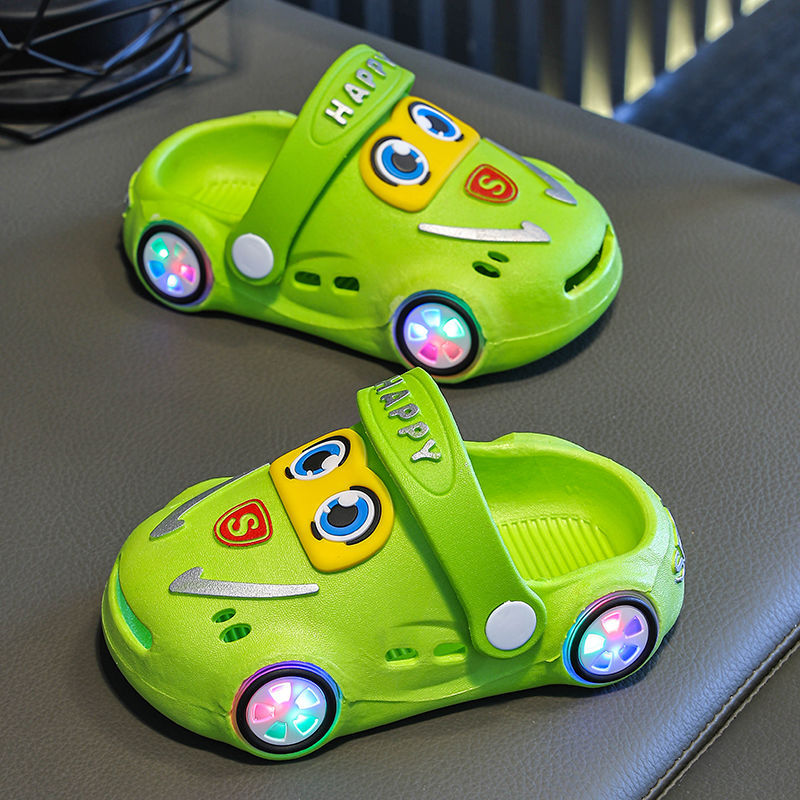 Children's Summer Cartoon Car Slippers – Luminous, Non-Slip, Soft Sole, Closed-Toe Hole Shoes for Boys & Girls