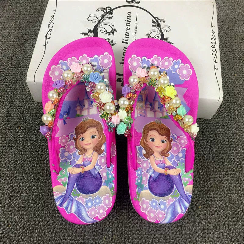 Princess Girls’ Summer Sandals with Pearls & Roses – Elegant Comfort