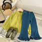 Stylish girls outfit with a modern touch - loose olive blouse with attractive pleated jeans - IRRAKIDS