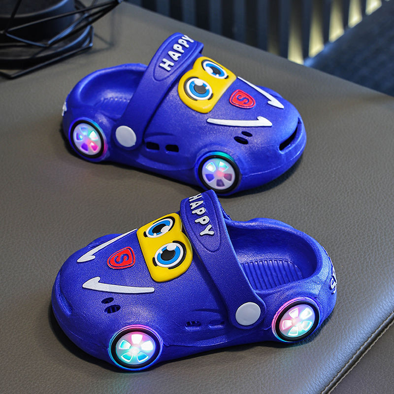 Children's Summer Cartoon Car Slippers – Luminous, Non-Slip, Soft Sole, Closed-Toe Hole Shoes for Boys & Girls