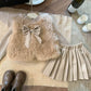 3pcs ' Elegant Winter Fur-like Coat & Skirt Set with Bow Detailing