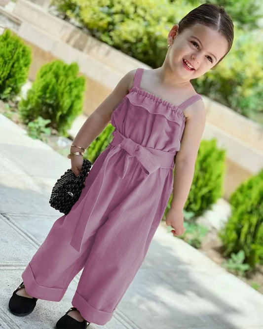 "Stylish girls' jumpsuit with a waist belt - perfect for summer occasions"