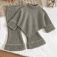 Cozy Winter Ribbed Knit Set for Girls – Soft High-Neck Sweater &amp; Flared Pants with Plush Faux-Fur Trim