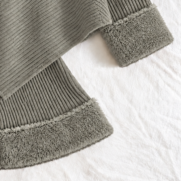 Cozy Winter Ribbed Knit Set for Girls – Soft High-Neck Sweater &amp; Flared Pants with Plush Faux-Fur Trim
