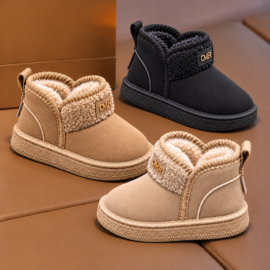 Bottines d'hiver pour enfants, doublées de polaire, fini aspect daim, revers texturé façon mouton et style classique pour tous les jours