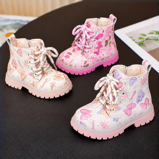 Bottines à lacets pour filles avec imprimé cœurs et papillons charmants