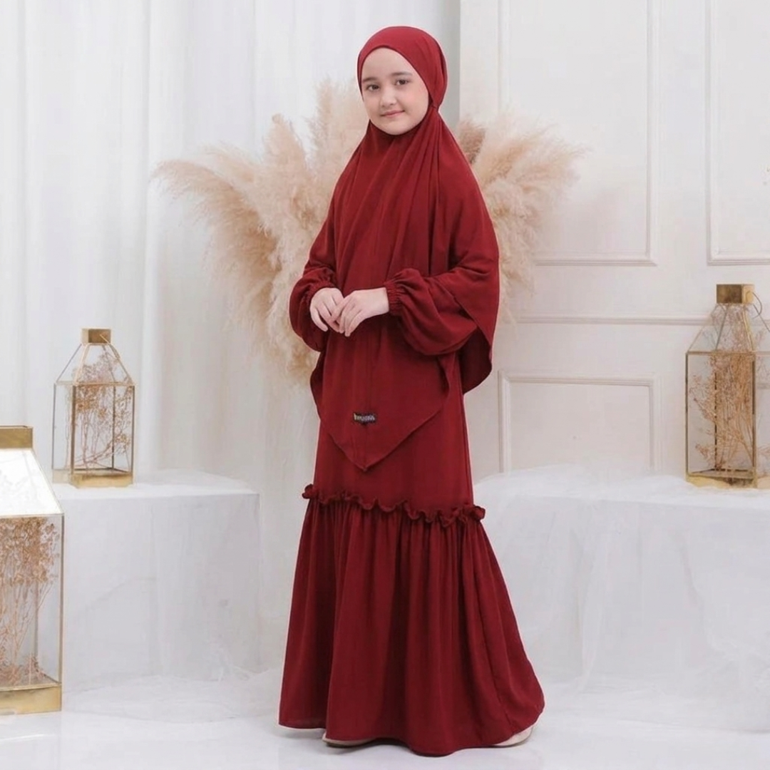 Élégante Abaya pour fille avec hijab assorti – Design doux et fluide
