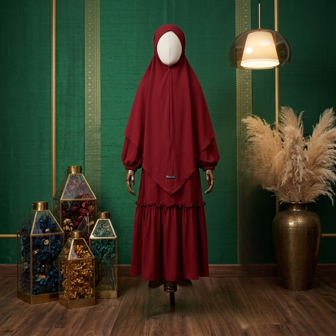 Élégante Abaya pour fille avec hijab assorti – Design doux et fluide