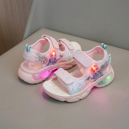 Girls LED Light-Up Princess Unicorn Sandals – Lightweight Summer Velcro Sandals for Kids