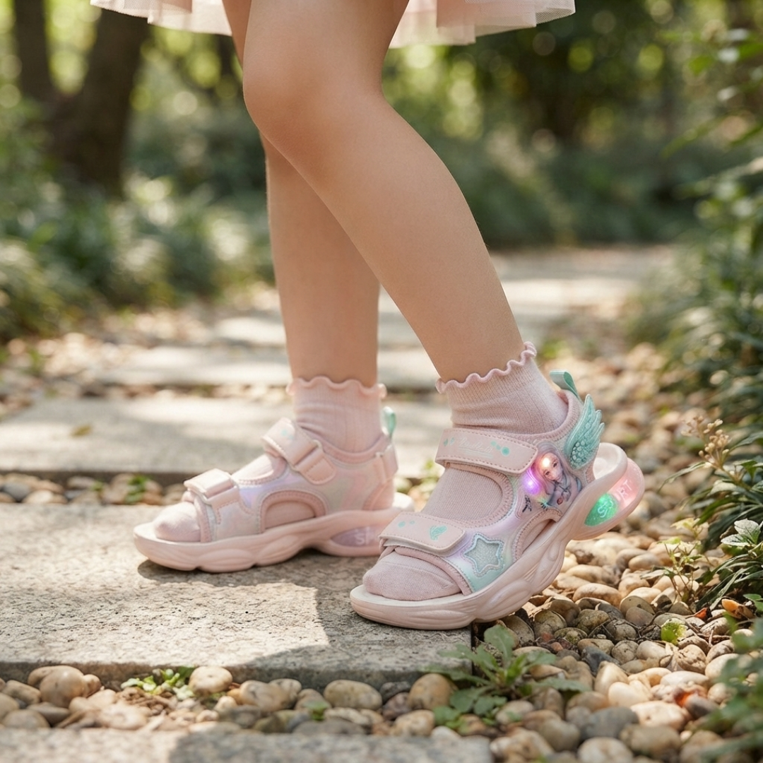 Girls LED Light-Up Princess Unicorn Sandals – Lightweight Summer Velcro Sandals for Kids