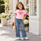 Girls' "I'm Literally Just a Girl" Bow Print T-Shirt & Denim Wide-Leg Jeans Set with Ribbon Details