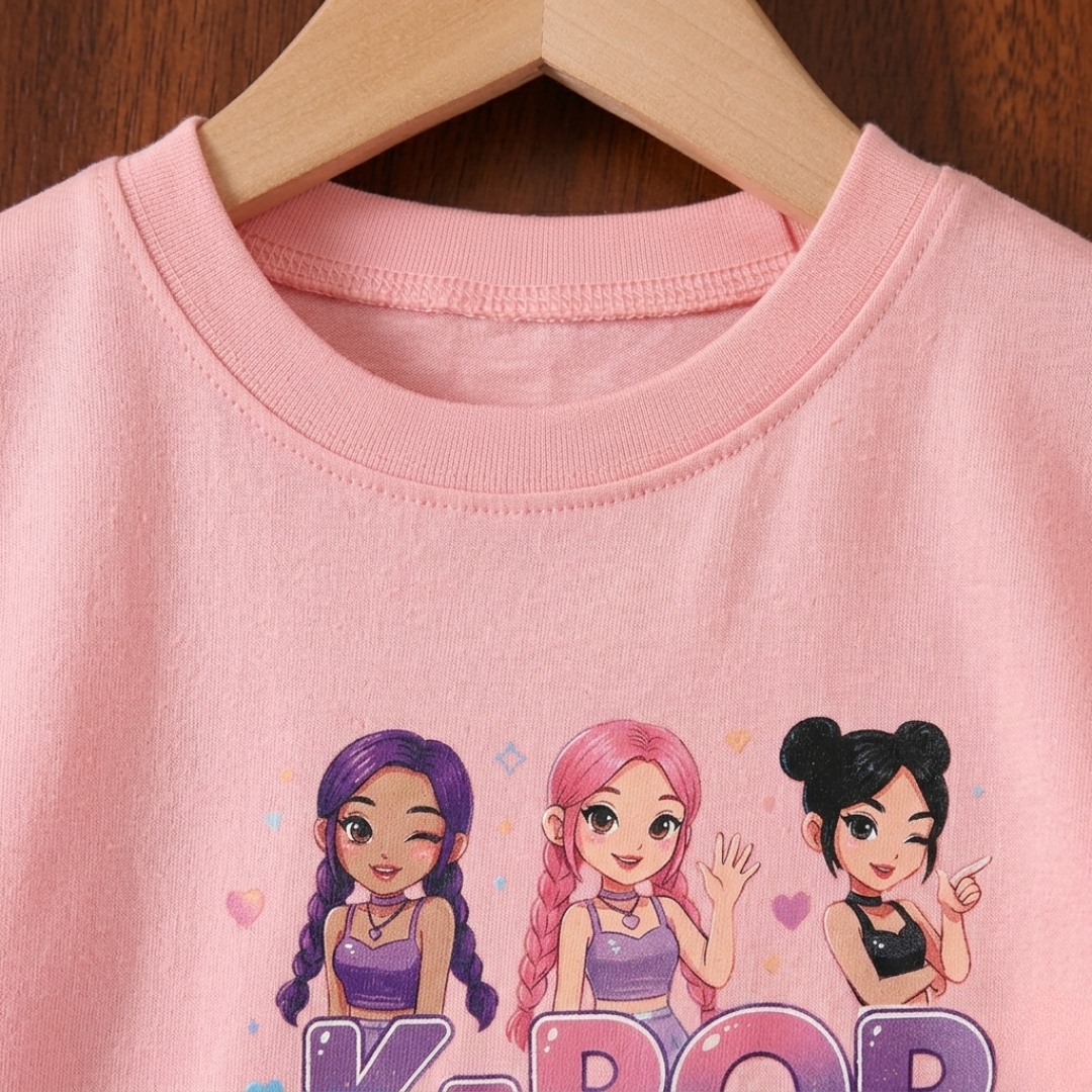 Ensemble d'été K-Pop pour filles – T-shirt rose et jupe en jean