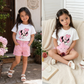 Ensemble d'été Minnie Mouse pour filles – T-shirt graphique et short en jean rose