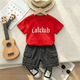 Ensemble Garçon Style Urbain – T-shirt Rouge & Short Cargo